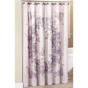 Birmingham Floral Shower Curtain Flowers Butterflies on Lavender Polyester NEW